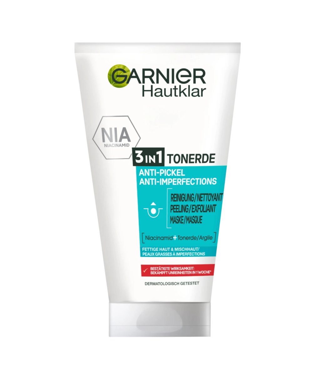GARNIER Crème nettoyante peau claire argile 3en1, 150 ml